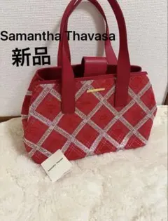 新品　サマンサタバサ ロゴチェック トートバッグ 赤 レッド