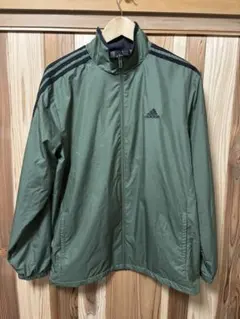 adidas ナイロンジャケット カーキ L ロゴ トラックジャケット 古着