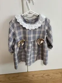 グレー系チェック ワンピース レース付き　サイズ92