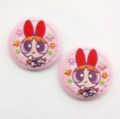 ブロッサム 2個 パワーパフ ガールズ 刺繍缶バッジビスケット