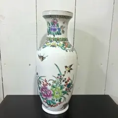 未使用　中国　粉彩花鳥紋　色絵　花瓶　磁器