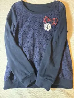 メソピアノ風 紺 長袖カットソー ワンポイント150cm