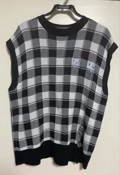 ノースリーブチェック柄ニットベスト