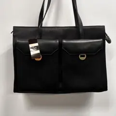 A4可 通勤 通学 ナイロン×レザー トートバッグ ブラック タグ付