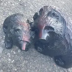 木製 クマの親子 置物 約15cmと8cm