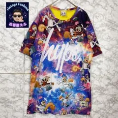 【希少】スポンジボブ 半袖プリントロゴ 総柄Tシャツ ビッグセンターロゴ