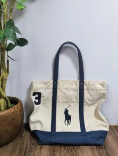 Ralph Lauren 大容量 トートバッグ アイボリー ネイビー