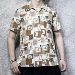 古着 アニマル柄 半袖シャツ 柄シャツ 総柄シャツ オープンカラーシャツ