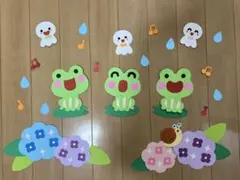 壁面飾り　梅雨　６月　カエルの合唱　壁面　保育のサムネイル