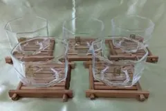 昭和レトロ＆スタイリッシュ　八角形タンブラー5個セット　茶たく付き