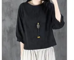 七分袖トップス　黒　新品