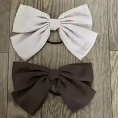 リボンヘアゴム ベージュ ブラウン 2個セット