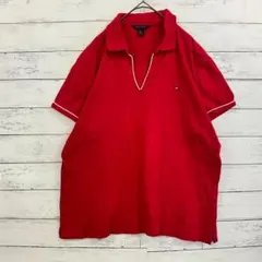 美品 トミーヒルフィガー スキッパー ポロシャツ 赤 XXL XL相当 半袖