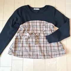 ikka キッズ 150cm 長袖カットソー ブラック チェック