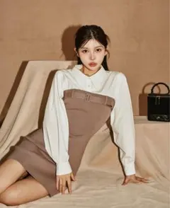 Darich ダーリッチ　シャツドッキングタイトミニワンピース　FREE-L