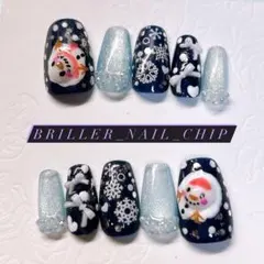 Briller_Nail 雪だるま リボンの冬ネイルチップ