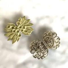 【ビンテージ　レトロ】花と蝶のベルトバックルセット