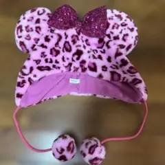 ミッキー 耳付きピンクヒョウ柄帽子 ファンキャップ