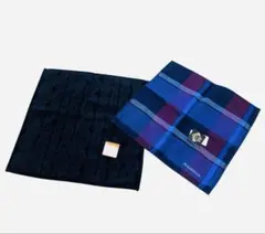 ネイビー タオルとチェック柄ハンカチセット