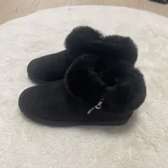 ムートンブーツ レディース 黒 サイドジップ