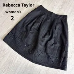 【レベッカテイラー】カットワーク フレアスカート 黒 レーススカート 2 美品のサムネイル