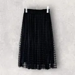 Tiaclasse/ティアクラッセ　チェック柄チュールレーススカート　ロング　L