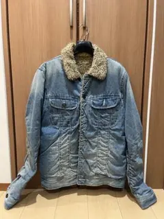 ボア襟付きライトブルーデニムジャケット