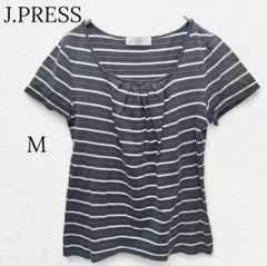 1671【ジェイプレス】半袖ボーダーTシャツ カットソー ハート 綿 グレー Mのサムネイル