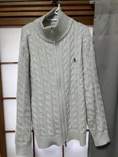 ラルフローレン ニットセーター ジップアップ ケーブル編み ホワイト 中古