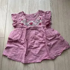 ピンク 花柄刺繍 フリル袖 ワンピース 80 西松屋