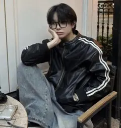 Y2k line leather jacket black Luvcode xu