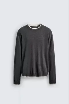 ZARA コントラストトリムセーター グレー
