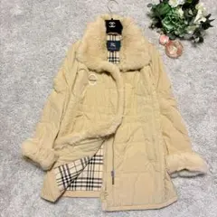 バーバリーロンドン　ファーコートノバチェック38 リアルファー