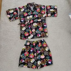 美品☆祭扇子と花火☆甚平110cm