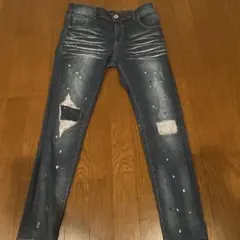 ダメージ加工 スキニーデニム ダークブルー