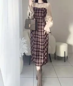 【mily bilet】シャイニー シアー ドッキング チェック ワンピース