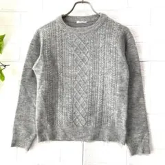 シネマクラブ✨ケーブル編みニットトップス グレー S クルーネック 上品