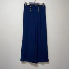ネイビー ワイドパンツ 6金ボタン　ウエストゴム　無地　M