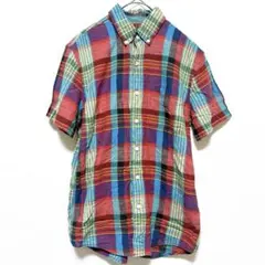 美品 アメリカンイーグル マドラスチェック 【XS】半袖 シャツ 赤青黄 綿