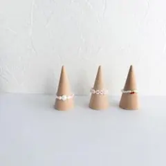 ハンドメイド ホワイト ビーズ リング 3点セット 約14号〜19号