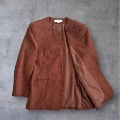 80's ウール100% ノーカラージャケット 肩パッドペイズリー柄 古着女子