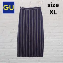 GU ストライプ タイトスカート XL ウエストゴム ネイビー