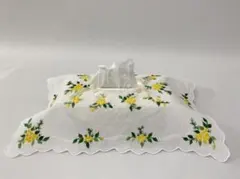 ティッシュボックスカバー　白　花柄　刺繍