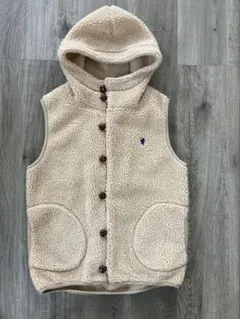 フード付きベージュボアベスト
