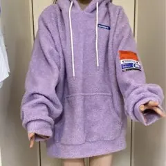 韓国　born champs もこもこフーディー　パープル