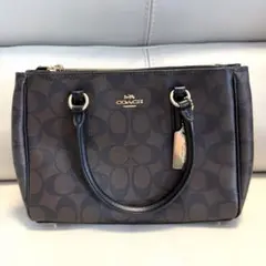 【美品】COACH バッグ ダークブラウン レザー ショルダーなし 総柄 コーチ