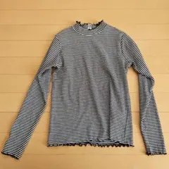 リブ　長袖カットソー　140　ハイネック　ボーダー
