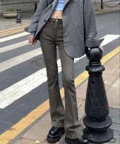 SHEIN シーイン フレアデニム　グレー ワイドデニム ジーンズ レディース