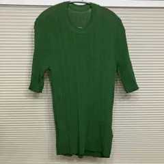 美品【センスオブプレイス】リブニットカットソー　トップス　ストレッチ　グリーン