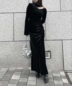 ブラック ベロア ロングワンピース